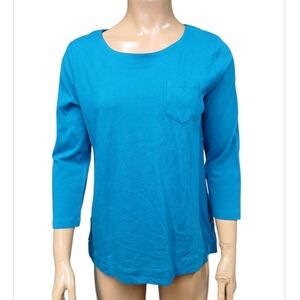 NWT Talbots Top Pocket Buyyon Detail Teal Cotton Shirt